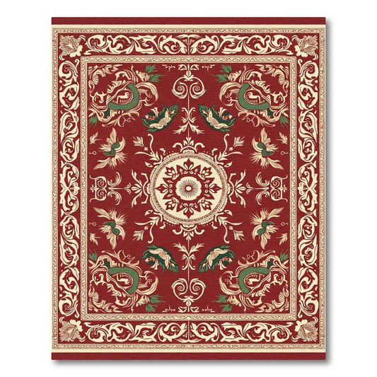 Crimson Vintage Floral Medallion Bordered Rug