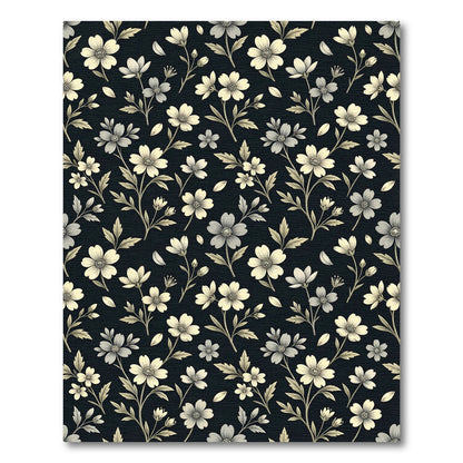 Black Cream Floral Botanical Sprigs Rug