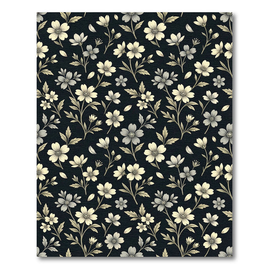 Black Cream Floral Botanical Sprigs Rug