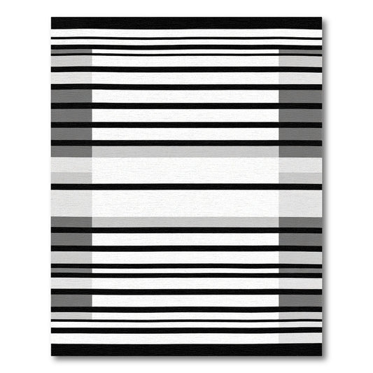 Contemporary Black White Horizontal Stripes Rug