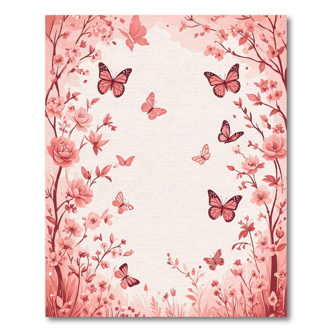 Whimsical Coral Butterfly Garden Blooms Rug