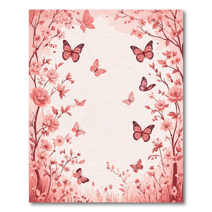 Whimsical Coral Butterfly Garden Blooms Rug