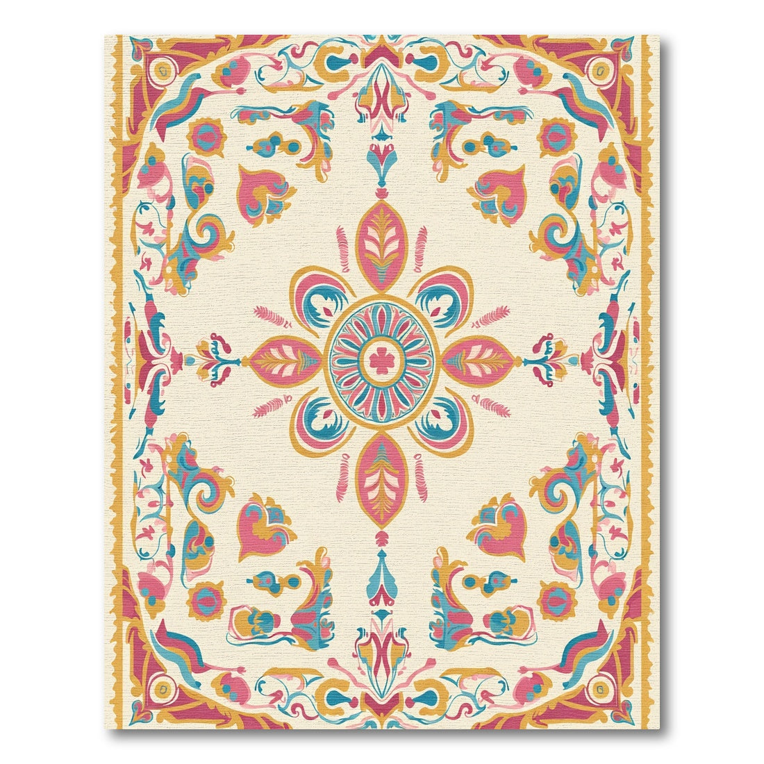 Colorful Floral Medallion Border Rug