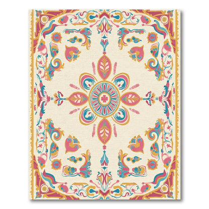 Colorful Floral Medallion Border Rug