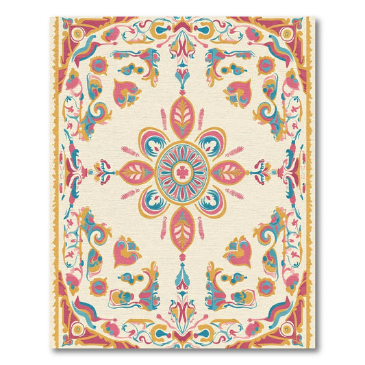 Colorful Floral Medallion Border Rug