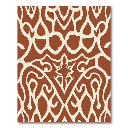 Terracotta And Cream Scrollwork Medallion Rug
