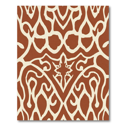 Terracotta And Cream Scrollwork Medallion Rug