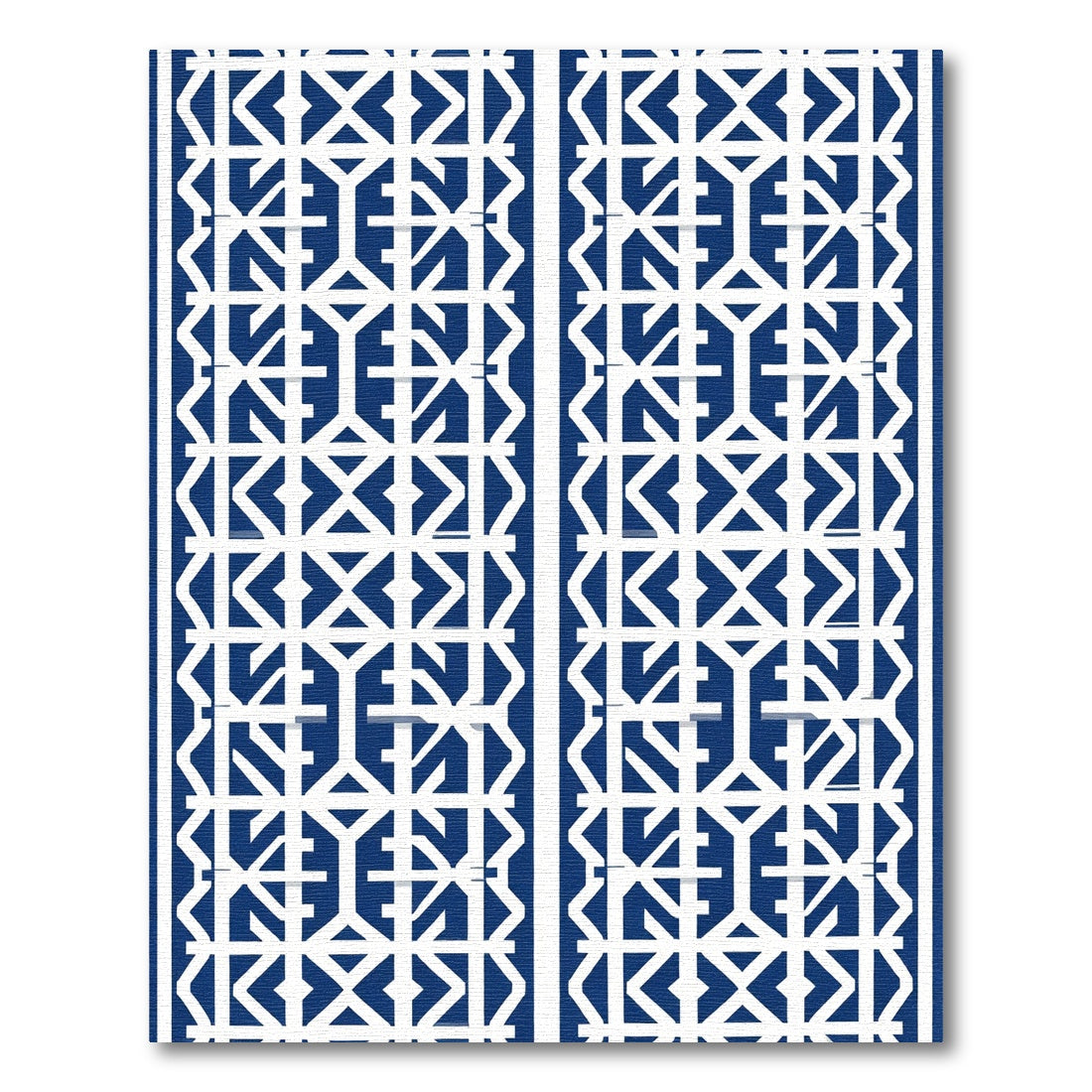 Deep Blue White Geometric Lattice Rug