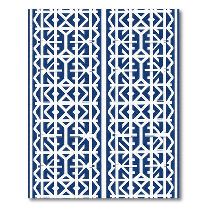 Deep Blue White Geometric Lattice Rug