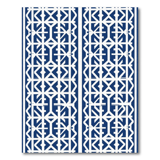 Deep Blue White Geometric Lattice Rug