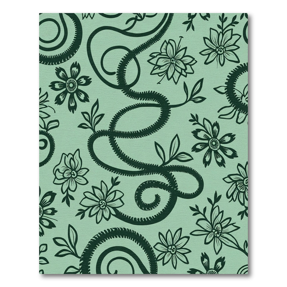 Dark Green Floral Scrollwork Mint Rug