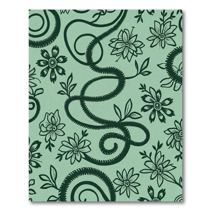 Dark Green Floral Scrollwork Mint Rug