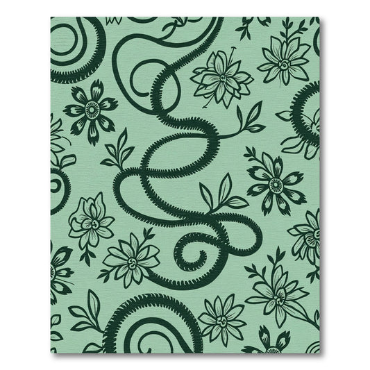 Dark Green Floral Scrollwork Mint Rug
