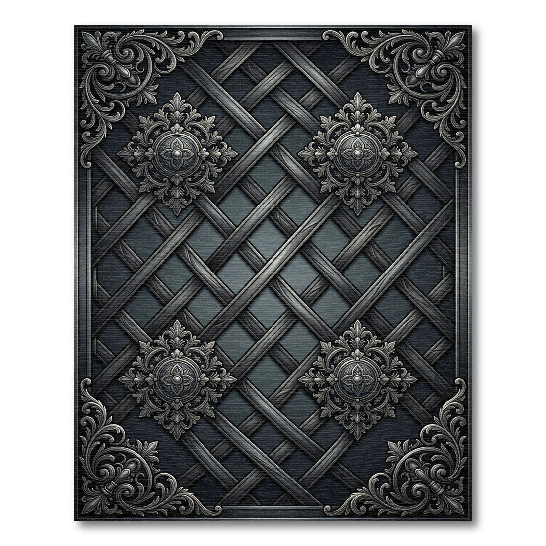 Ornate Dark Gray Wood Lattice Rug