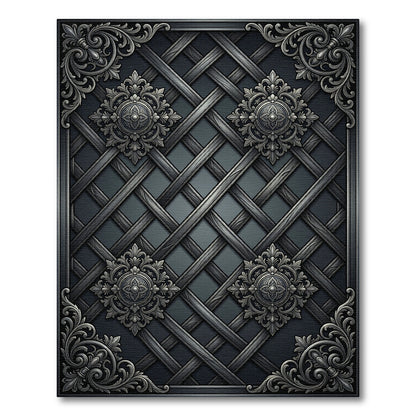 Ornate Dark Gray Wood Lattice Rug