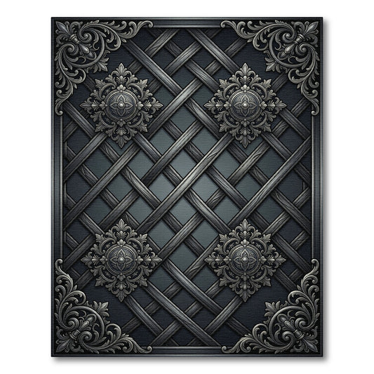 Ornate Dark Gray Wood Lattice Rug