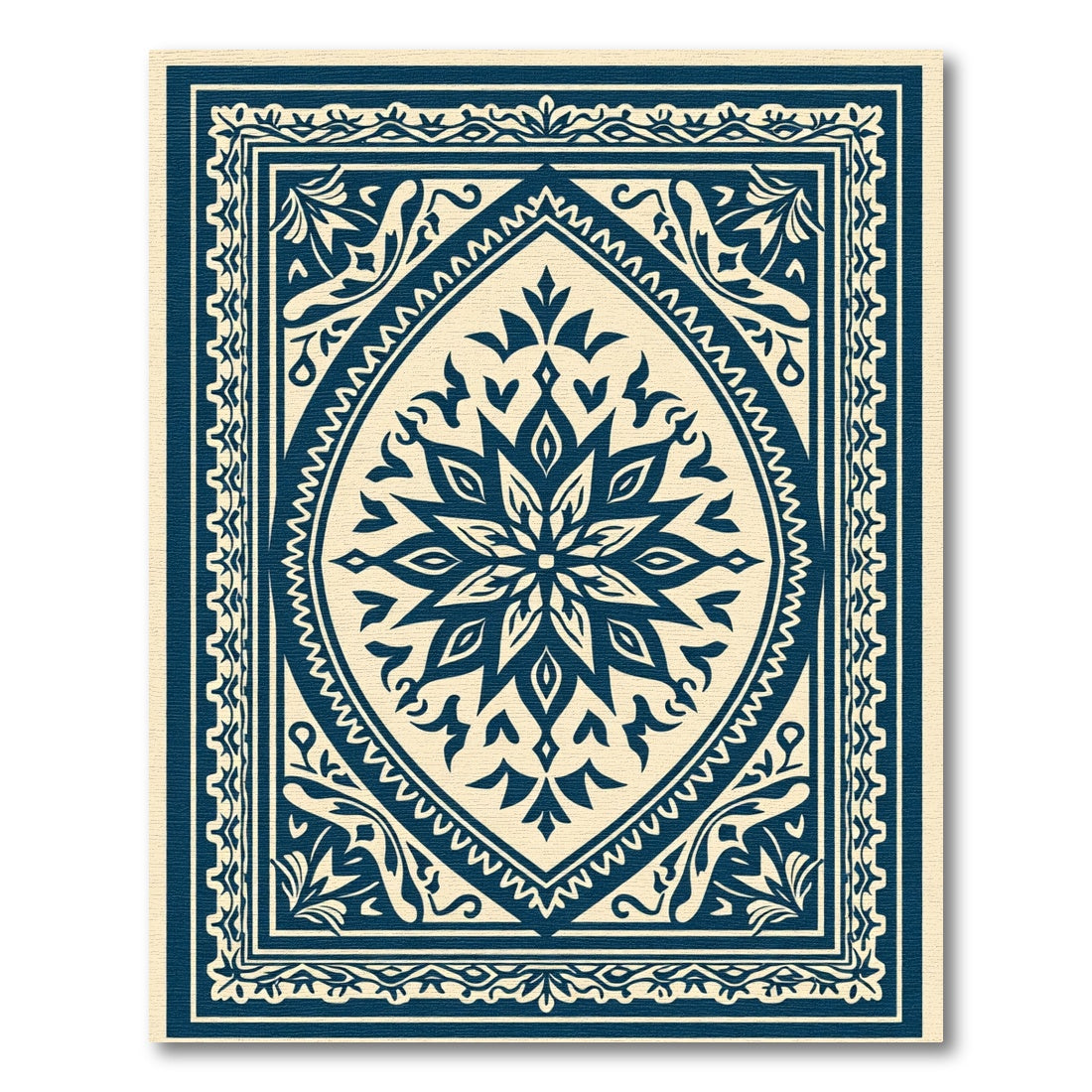 Navy Blue Floral Mandala Rug