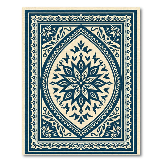 Navy Blue Floral Mandala Rug