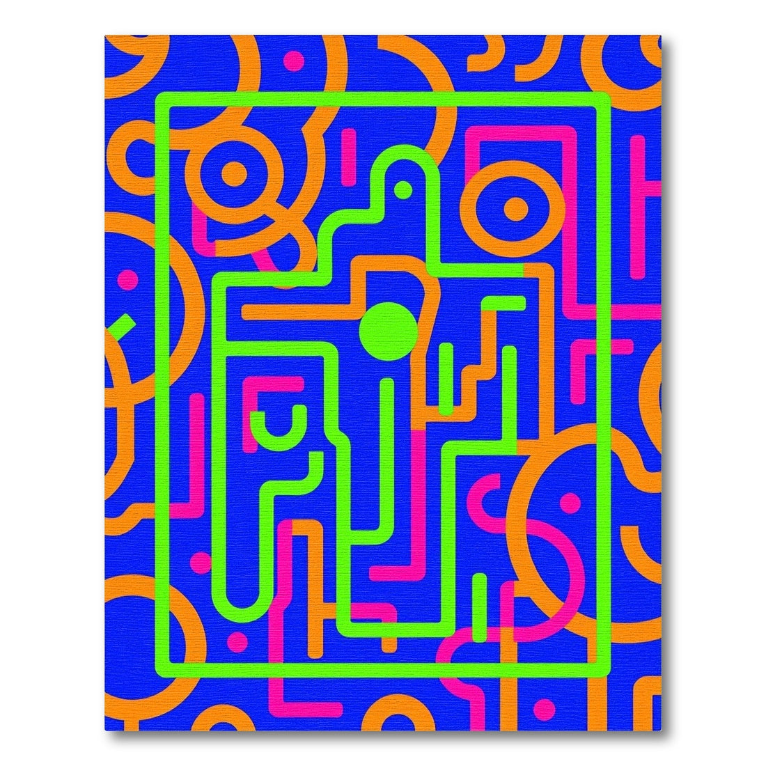 Vibrant Orange Pink Abstract Maze Rug