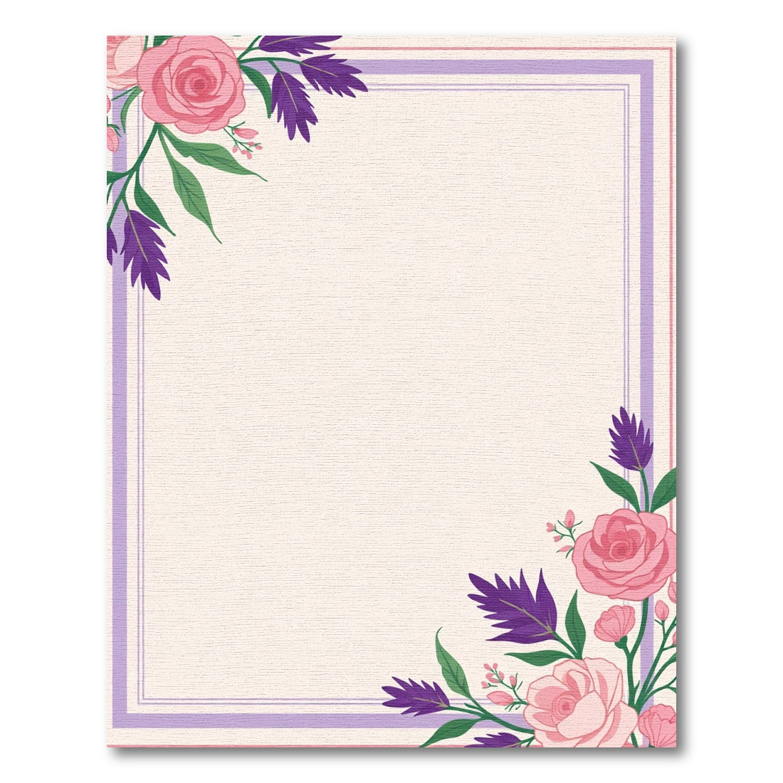 Pink Rose Purple Floral Border Rug