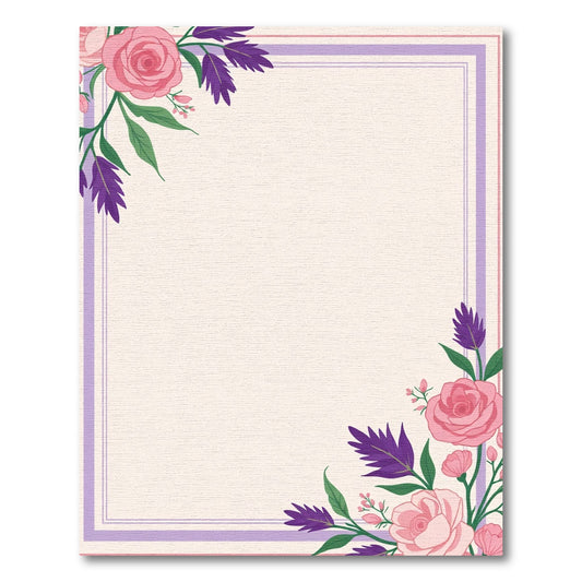 Pink Rose Purple Floral Border Rug
