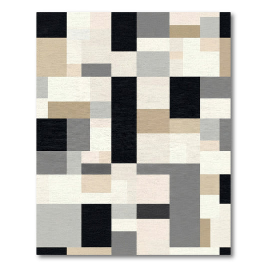 Abstract Rectangular Arrangement Cream Black Rug