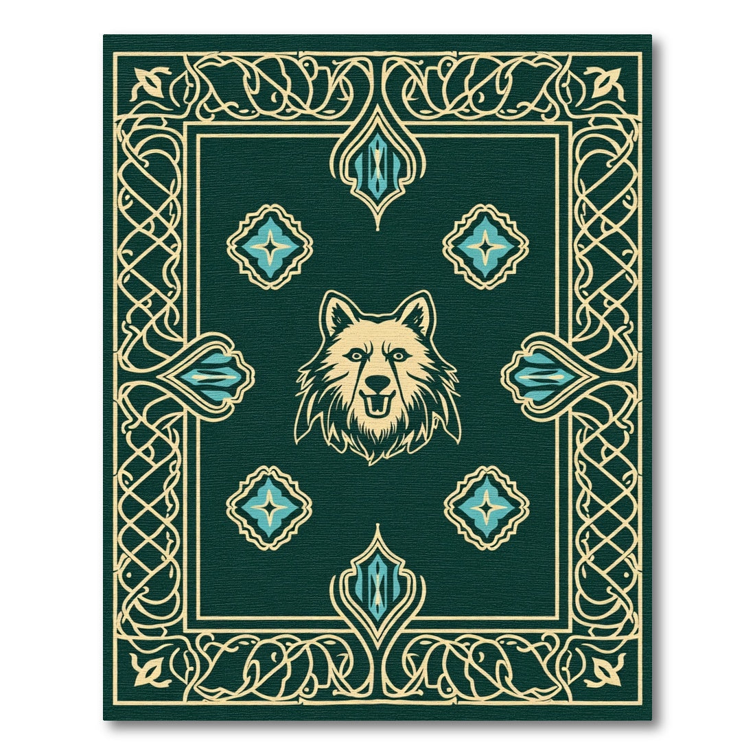 Emerald Wolf Crest Tribal Rug