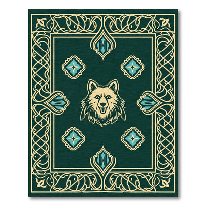 Emerald Wolf Crest Tribal Rug