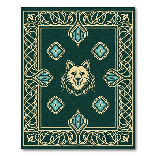 Emerald Wolf Crest Tribal Rug