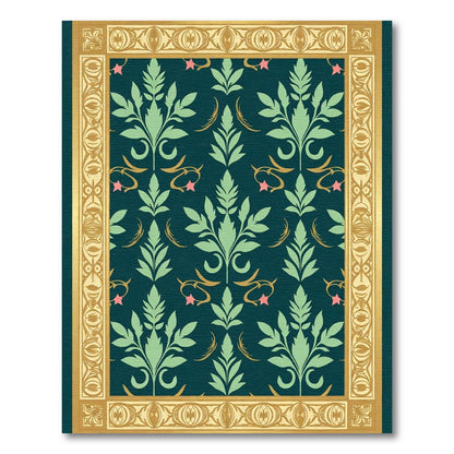 Teal Green Floral Scroll Border Rug