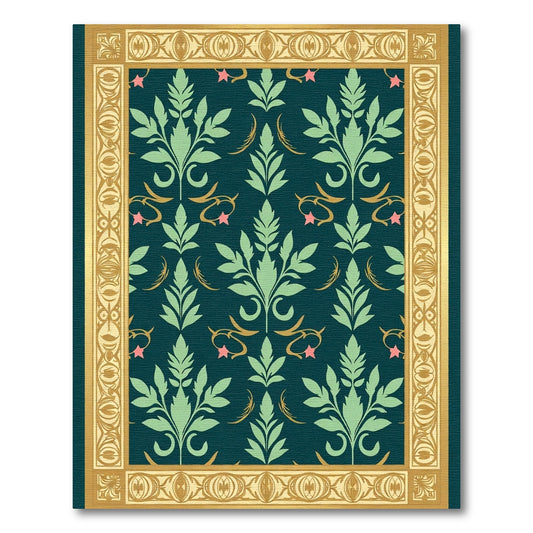 Teal Green Floral Scroll Border Rug