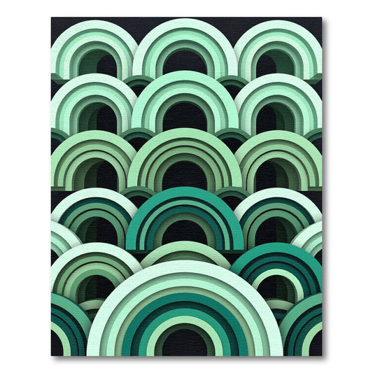 Green Layered Arch Ogee Concentric Ripples Rug