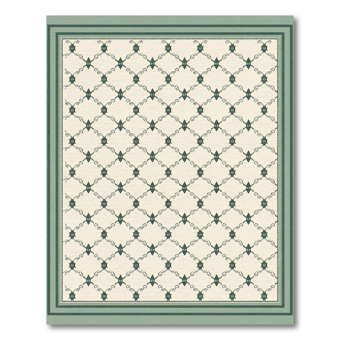 Deep Green Lattice Swirl Garden Rug