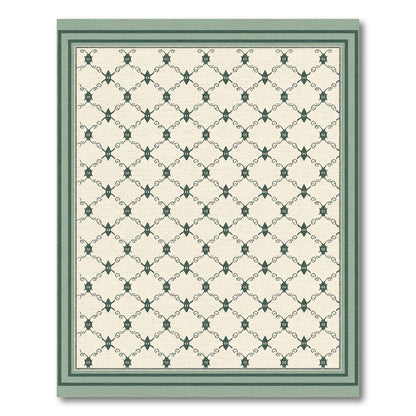 Deep Green Lattice Swirl Garden Rug