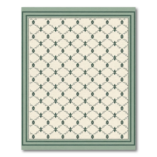 Deep Green Lattice Swirl Garden Rug