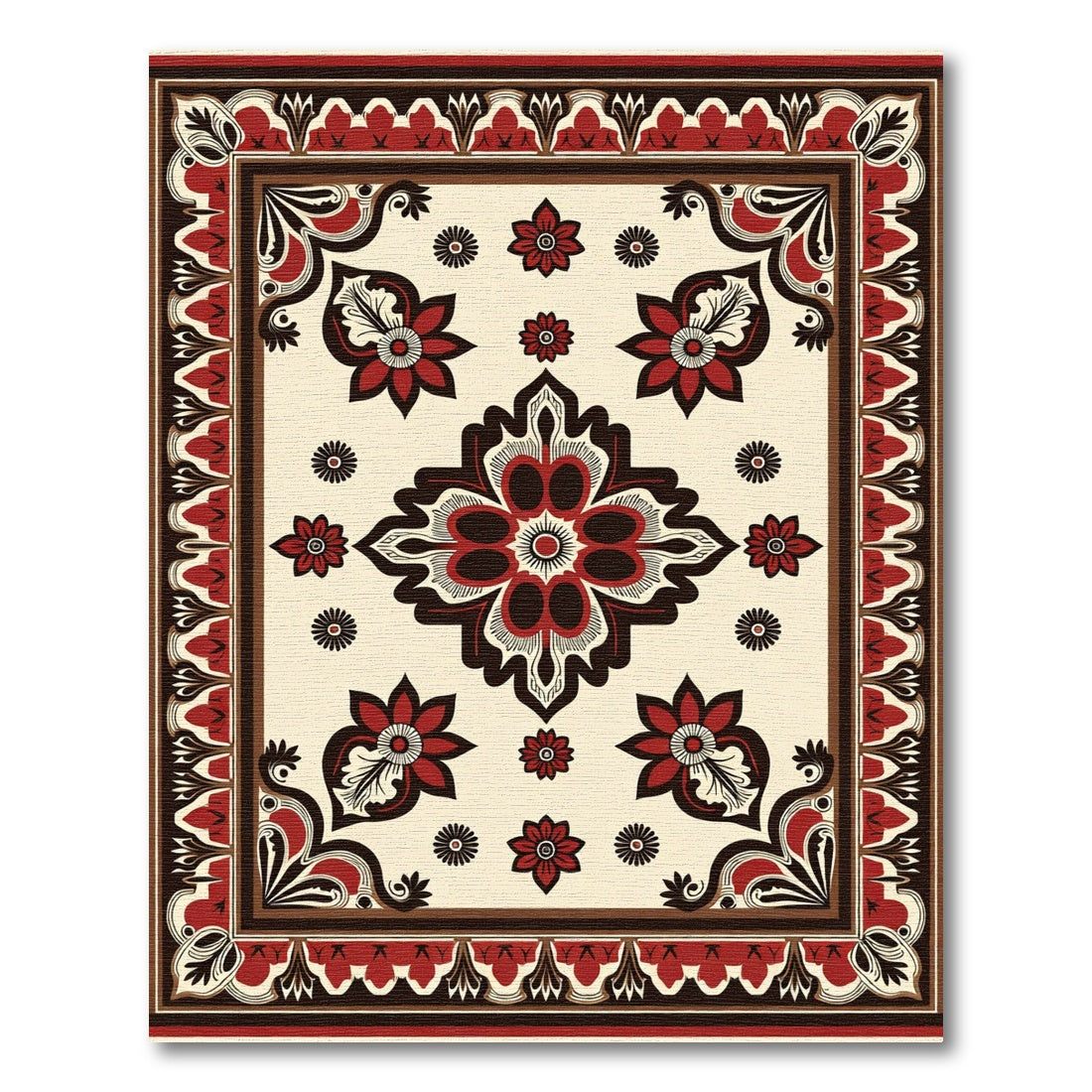 Ornate Bloom Arrangement Red Border Rug