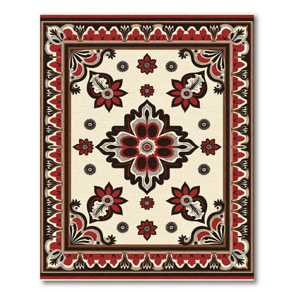Ornate Bloom Arrangement Red Border Rug