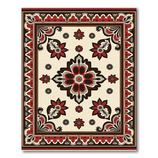 Ornate Bloom Arrangement Red Border Rug