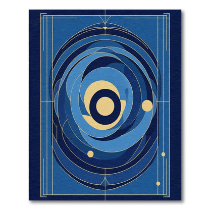 Deep Blue Geometric Swirl Art Deco Rug
