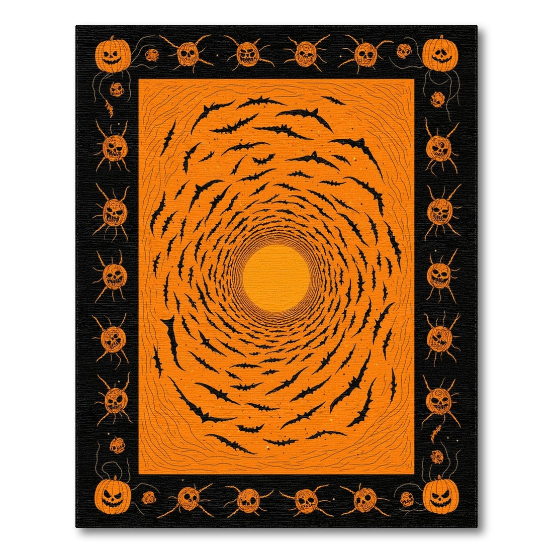 Spiral Bat Vortex Orange Halloween Area Rug