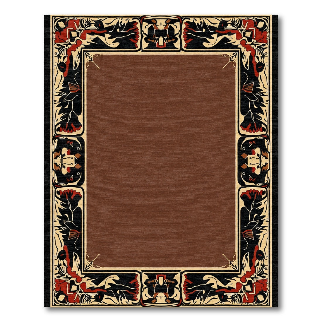 Bold Red Black Cream Border Rug