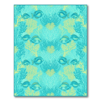 Blue Teal Fish Coral Coastal Beach Area Rug