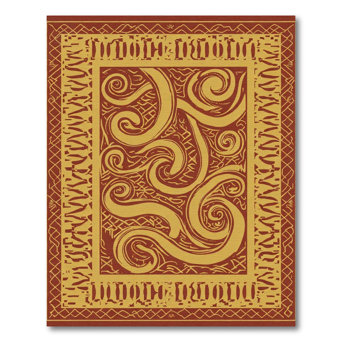 Crimson Swirl Tribal Border Rug