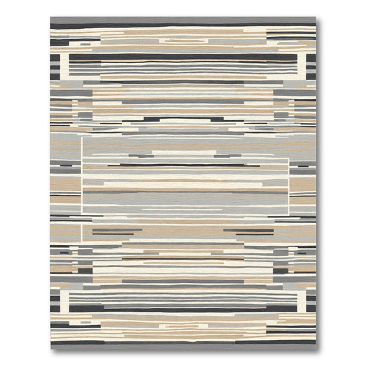 Neutral Tone Abstract Horizontal Stripe Rug