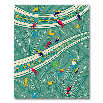 Tropical Birds Amidst Leafy Green Swirls Rug