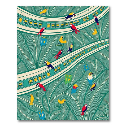 Tropical Birds Amidst Leafy Green Swirls Rug