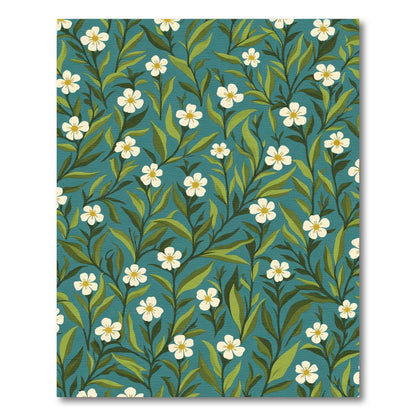 Teal Botanical White Flower Vine Rug
