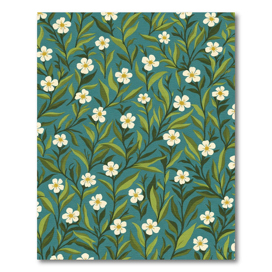 Teal Botanical White Flower Vine Rug