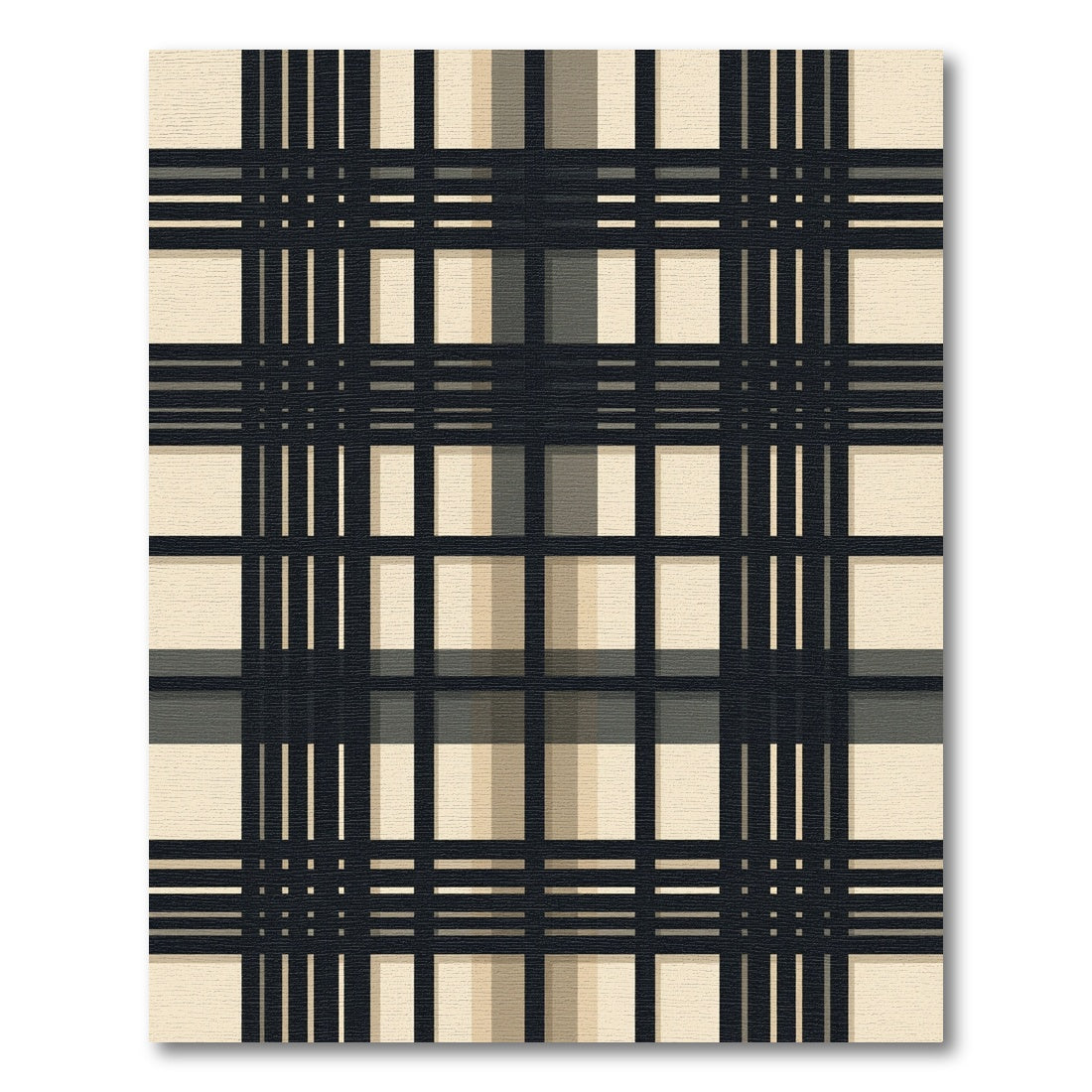 Dark Blue Beige Plaid Tartan Rug