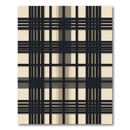 Dark Blue Beige Plaid Tartan Rug